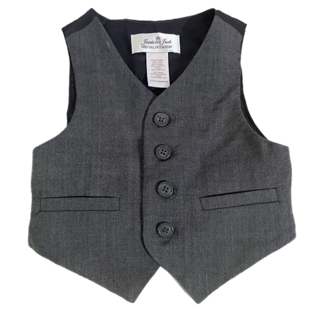 Janie & Jack Baby Formal Wool Vest Wedding-Guest Gray Size 6-12 Months Church